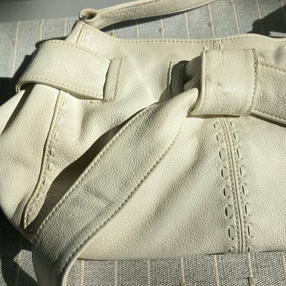 Brighton Leather Hobo Bag Handbag Ivory Bow Detail Coquette Retro - Picture 6 of 15